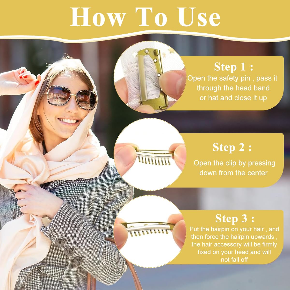 MAYCREATE 10Pcs Chunni Clips Dupatta Pins for Bride, Gold Wig Clip with Safety Pins, Strong Grip Invisible Clip for Hair Extensions, Stainless Steel Fixing Clips for Chunni, Shawl