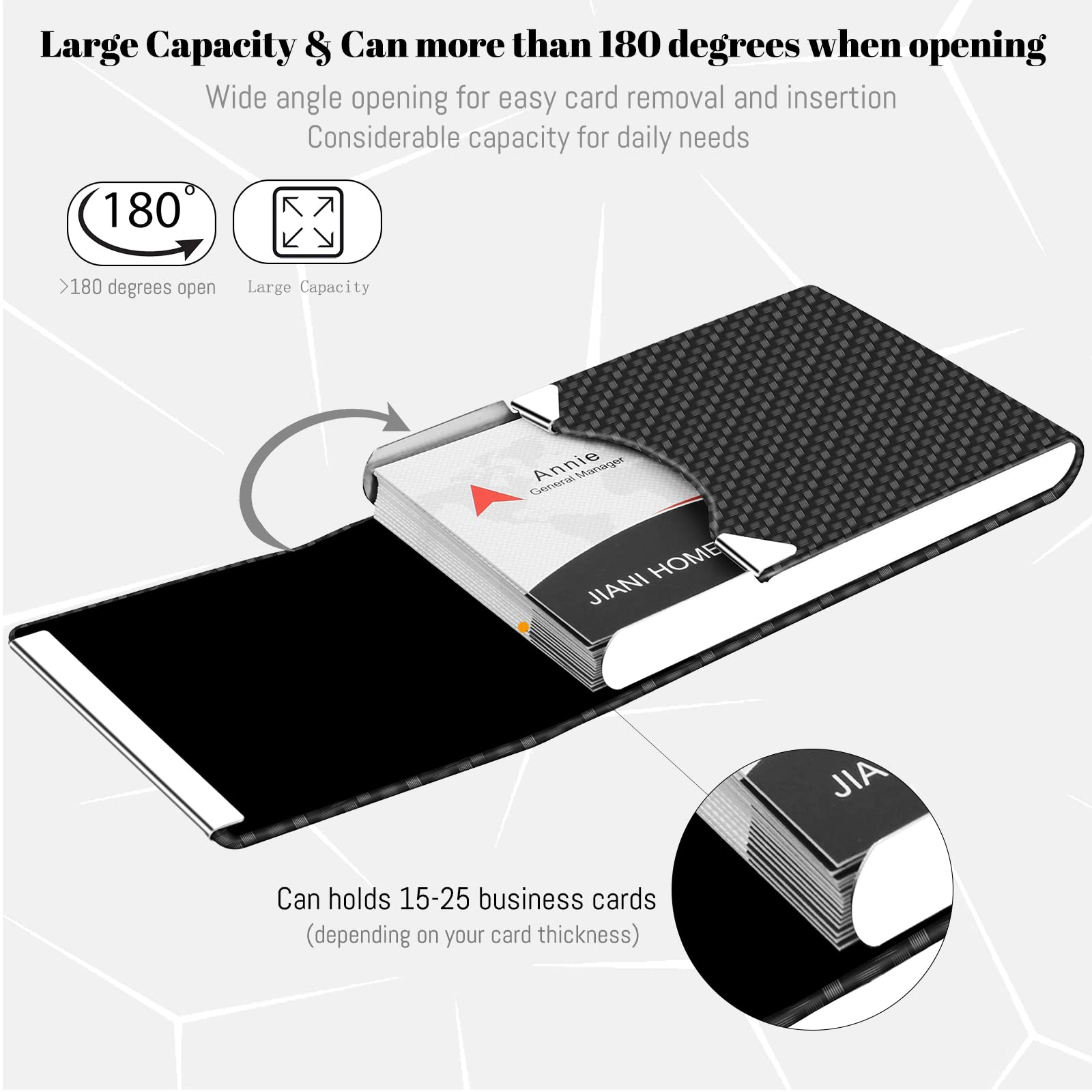 ZIBUYU Business Card Holder for Men Metal ID Card Holder Business Card Holder PU Leather Wallet Slim Card Case with Metal Cash Binder, 15 Cards - Black
