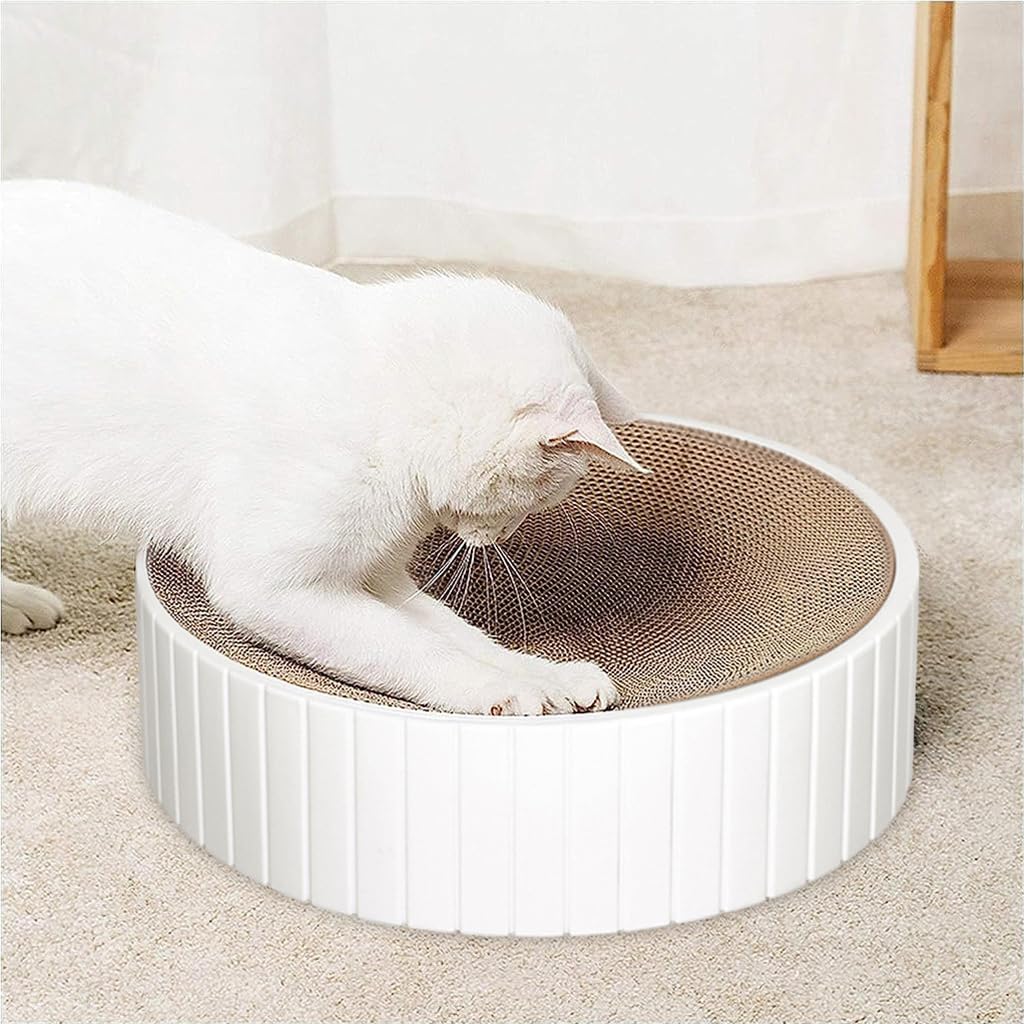 Qpets Cat Scratching Stool Cat Scratcher 15.7 inches Round Cat Scratcher Stool Corrugated Hard Cardboard Cat Scratcher Bed Anti-Slip Cat Bed Durable Cat Scratcher Toy
