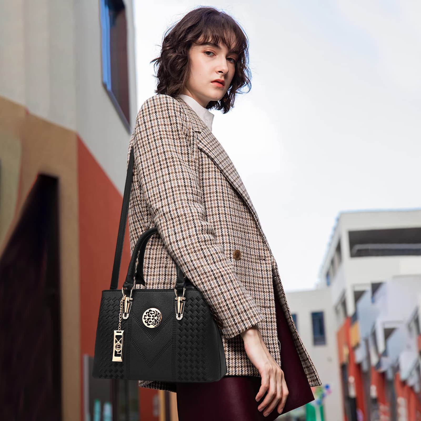 PROBEROS Black Exquisite Embroidery Classic Women Shoulder Bag
