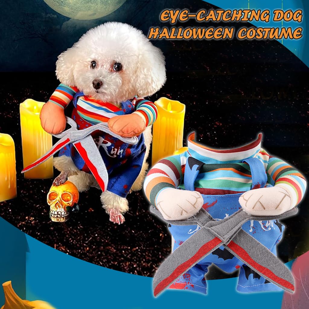 Qpets Dog Halloween Costume, Funny Rainbow Clown Costume Spooky Scissors-man Cosplay Dressing Costume Halloween Party Costume for Small Dogs, M