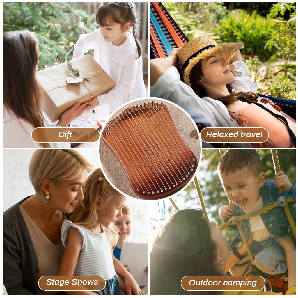 PATPAT Lyre Harp 17-String Lyra Harp Kit, Mahogany Stringed Musical Instruments with Extra 17 Strings, Tuning Wrench, Finger Picks & EVA Gig Bag Starter Music Instrument for Adults Kids
