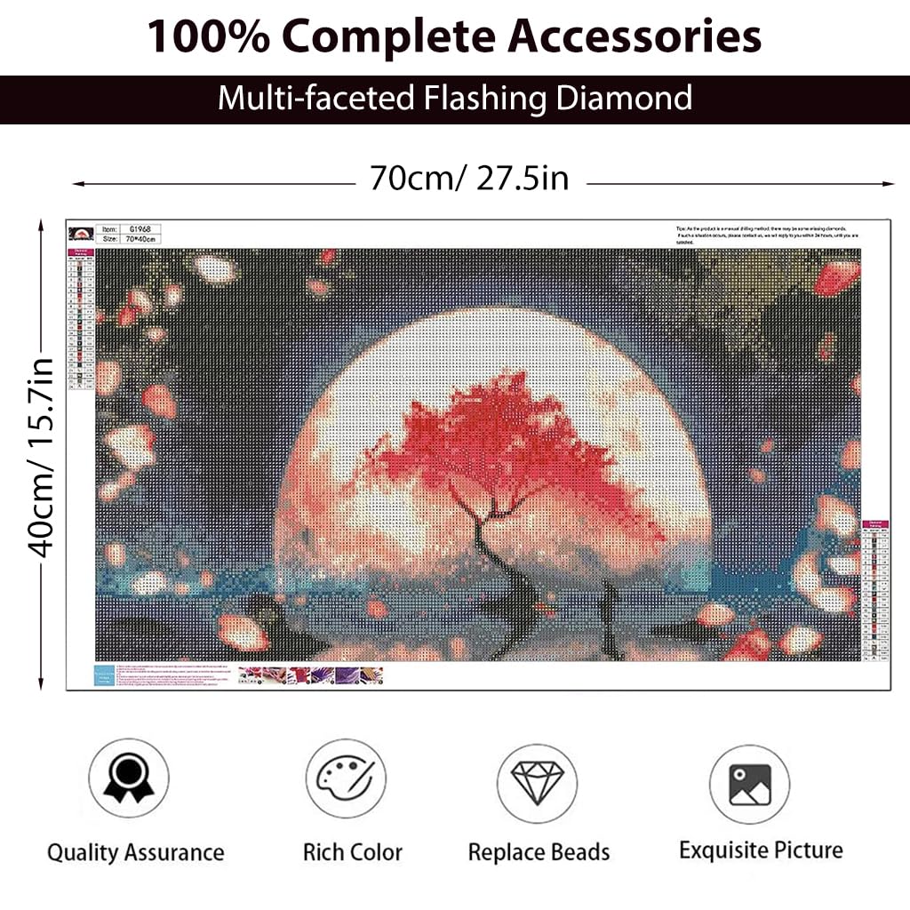HASTHIP 5D Diamond Painting Kit, 27.5 X 15.7inch Large Size Moon Tree Diamond Painting Kits for Adults, DIY Full Drill Crystal Rhinestone Arts and Crafts, Art Diamond Painting for Home Wall Decor