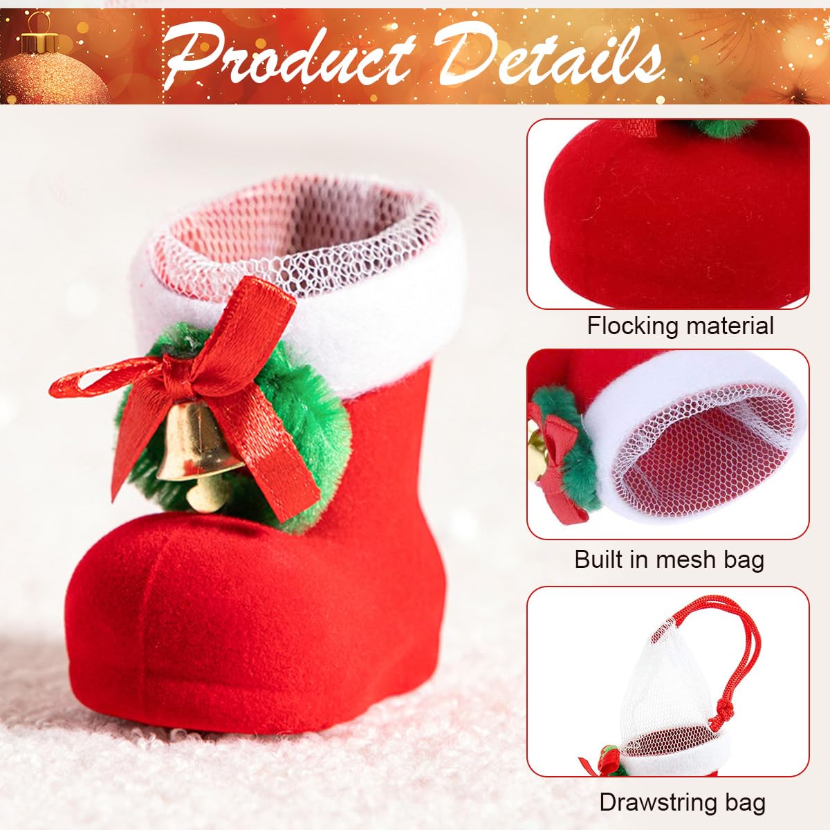 HASTHIP 12Pcs Christmas Santa Claus Boots Gift Bags Christmas Mini Santa Claus Desk Decor Creative Flocking Christmas Candy Bag Gift Packing Home Decor, 5x6cm