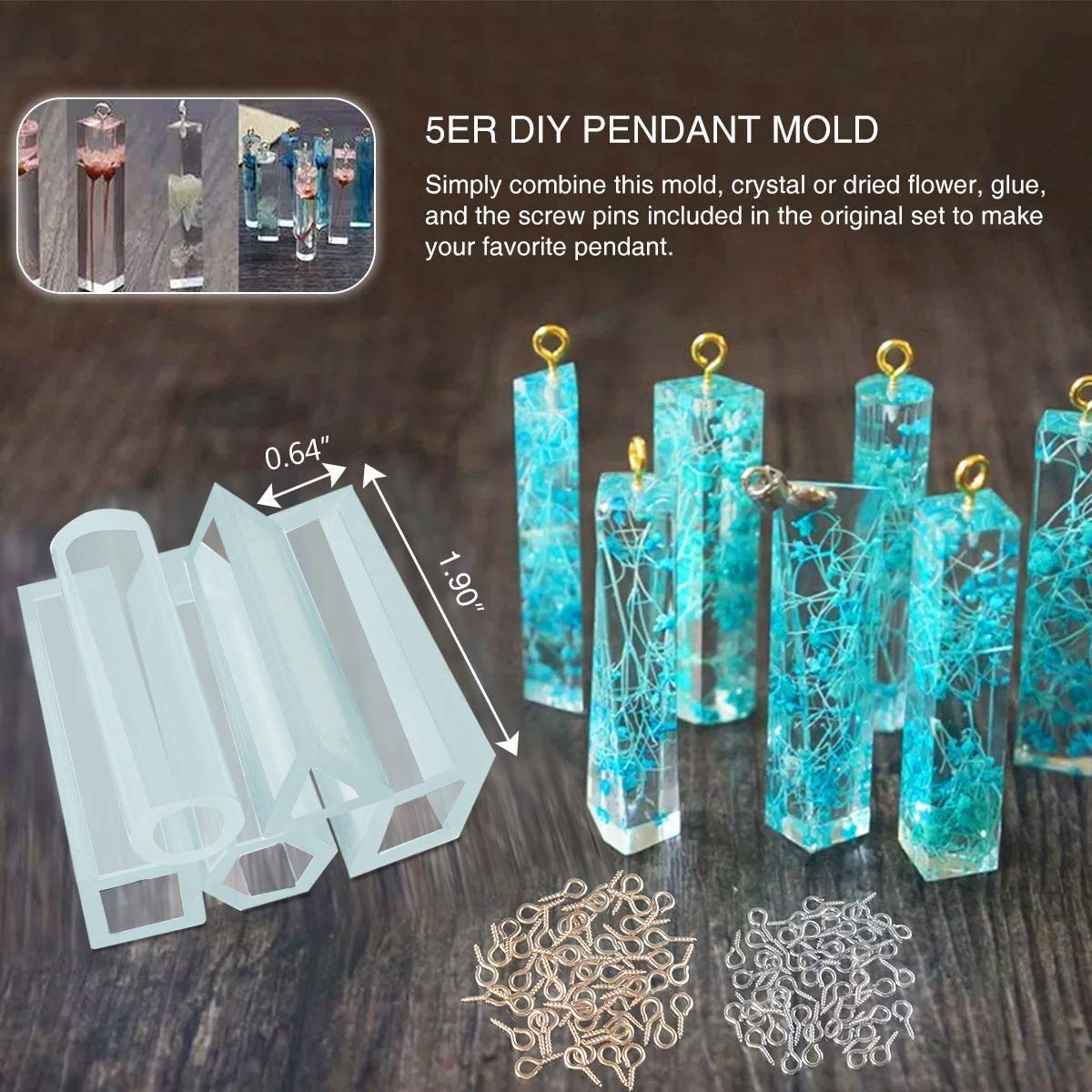 HASTHIP Resin Casting Mold Kit Silicone Mold Making Jewelry Pendant Mould Craft DIY Set(94 pcs)
