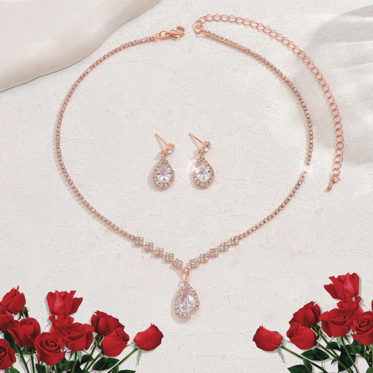SANNIDHI Necklace Set for Women Girls Shining Jewellery Set With Earrings Crystal Wear Rhinestone Choker Necklace Costume Jewelry Anniversary