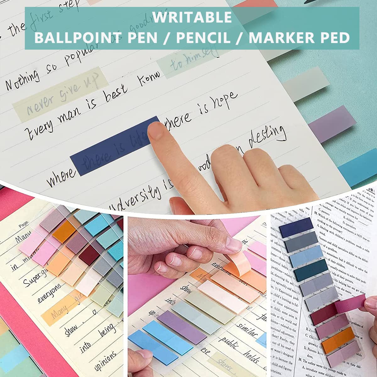 HASTHIP Sticky Tabs 60 Colors Morandi Color Sticky 1200pcs Index Tabs Sticky Notes for Notebook, Books, PET Material Page Tabs Sticky Flags File Index Tabs Office Stationery