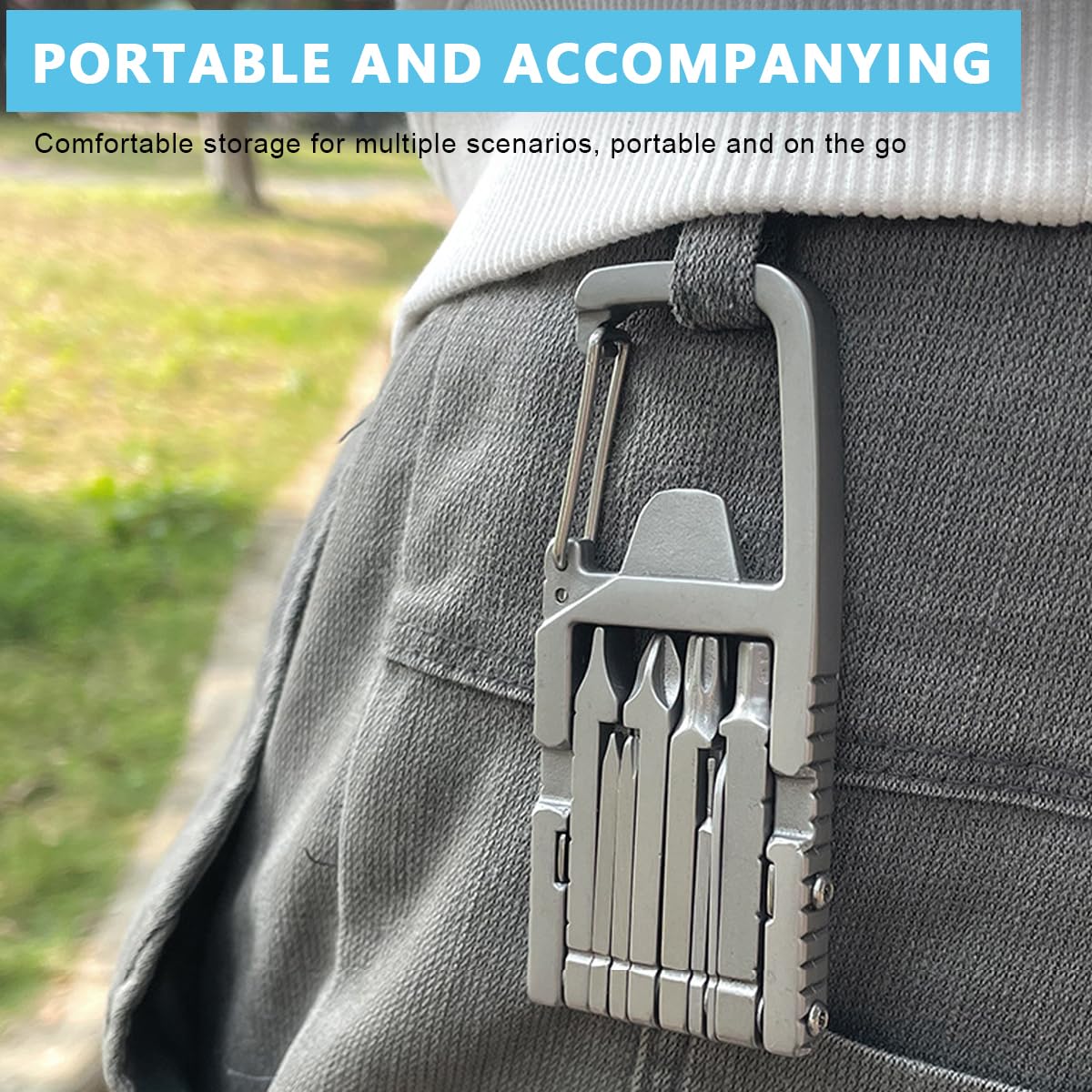 HASTHIP Keychain Multi Tool 12 in 1 Folding Multipurpose Tool with 6 Mini Screwdriver Bits, Cutter, SIM Card Ejector Tool, Bottle Opener Keychain, Phone Holder, Pocket Mini Multitool