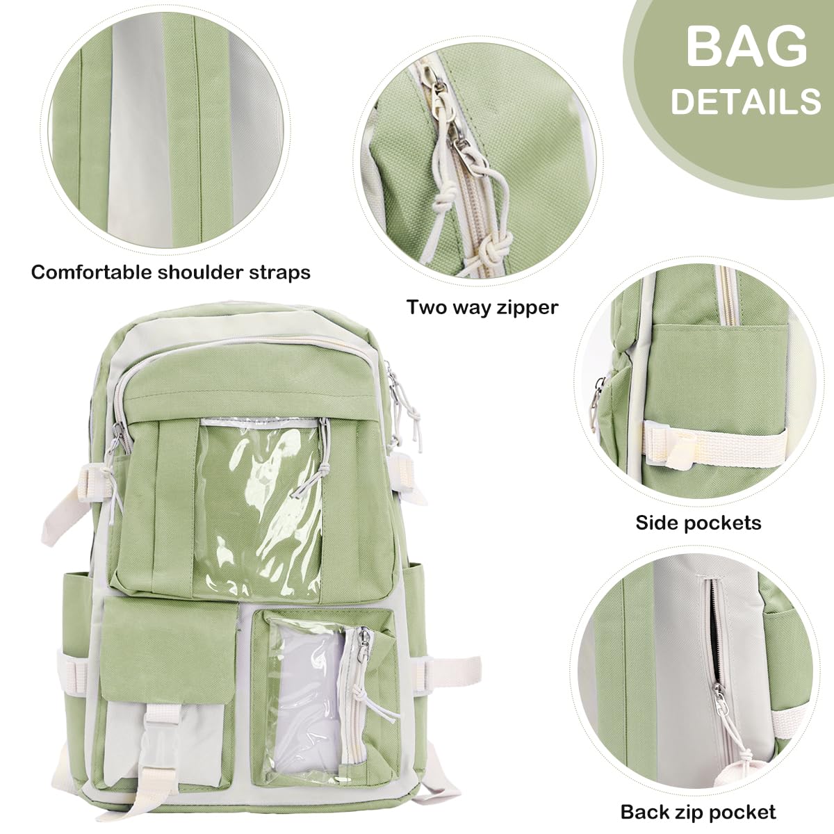 PALAY Cute Backpack for Girls Canvas Backpacks Set with Canvas Tote Bag Waterproof Multi-Pocket Kawaii School Backpack for Kids Laptop School Bag