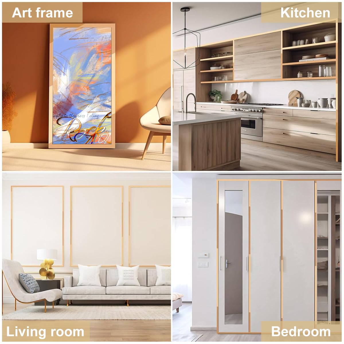HASTHIP 2 pack16.4ft Golden Metal Trim Wall Strip for Wall Ceiling Floor Cabinet Tile Edge Moulding, 201 Stainless Steel Self Adhesive Peel and Stick Wall Trim