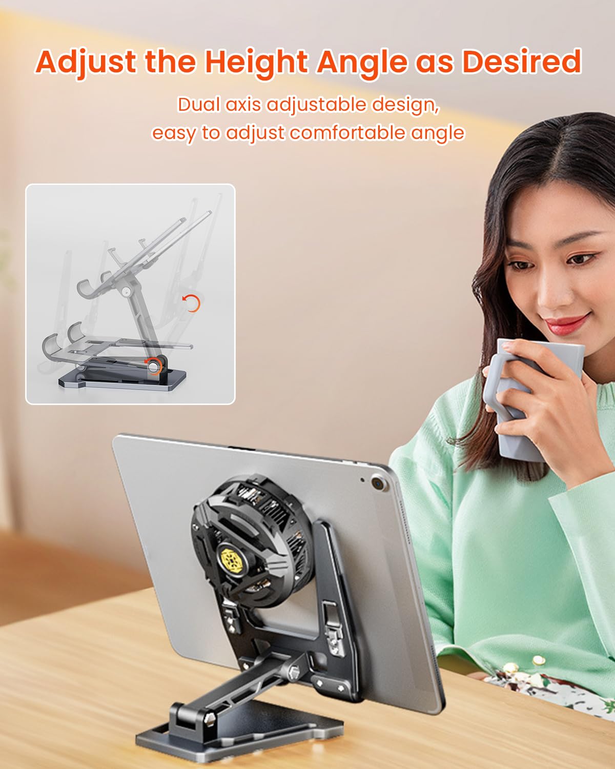 ZORBES Desk Phone Holder Aluminum Alloy Heat Dissipation Phone Holder Can Work with MagSafe Wireless Charger, Phone Cooler Travel Folding Desk Phone Holder for Phone, Tablet, Pads