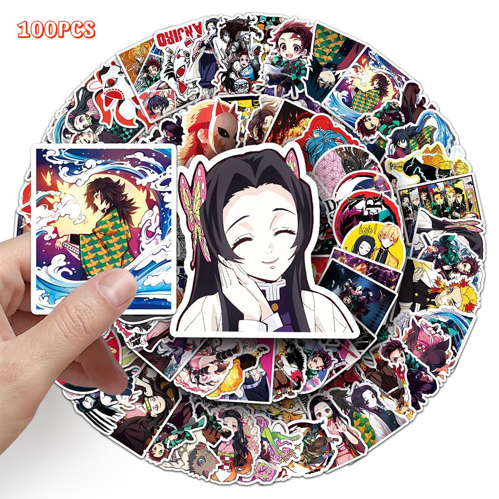 HASTHIP 100pcs Laptop Stickers Demon Slayer Sticker - Anime Cartoon Decal for Kids, Anime Demon Slayer Stickers for Teen Water Bottle, Waterproof Vinyl Decal for Laptop Phone Skateboard