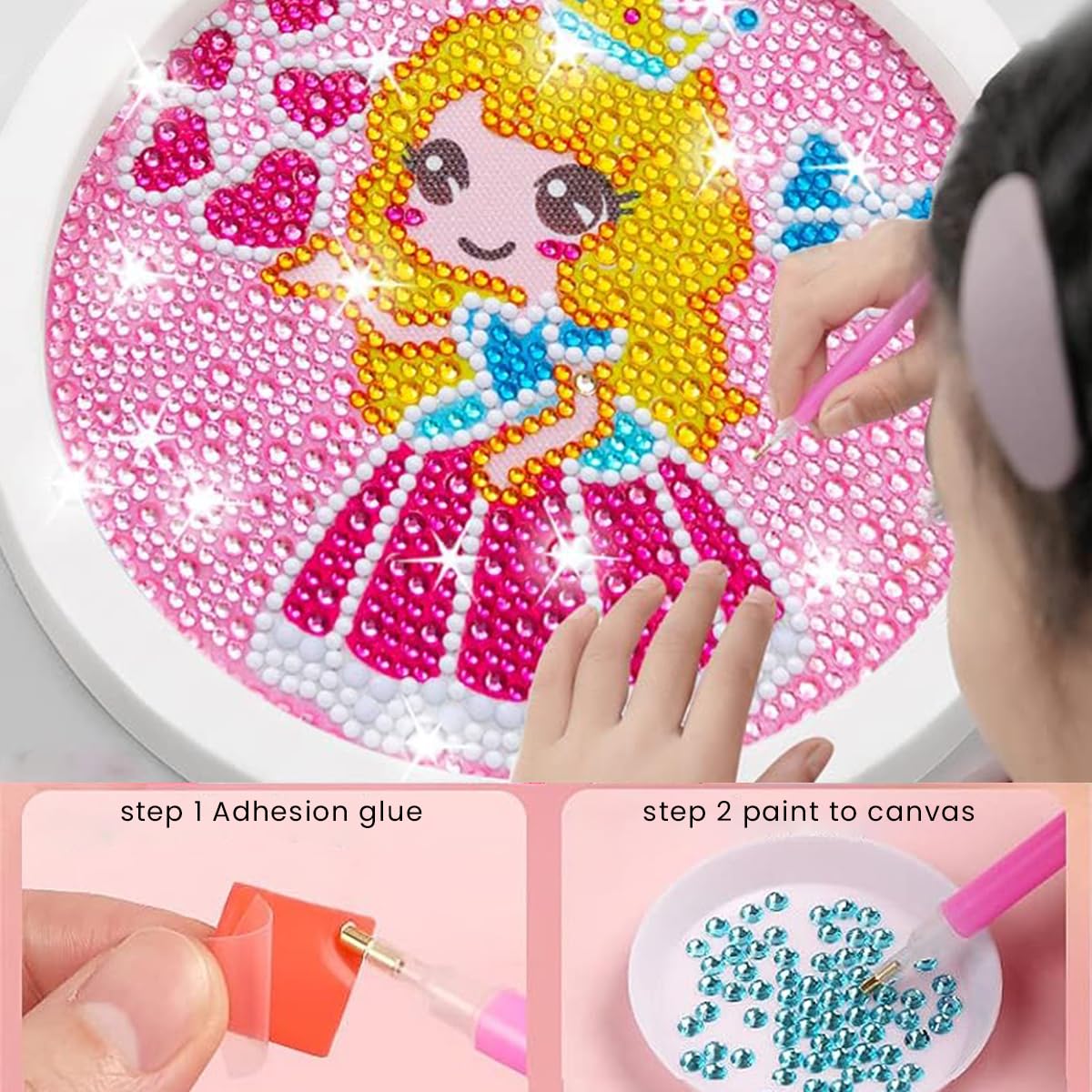 PATPAT 5D Diamond Painting Kits for Kids Wooden Frame Diamond Arts and Craft Kit Snow White Princess Diamond Art Kit with Frame & Tool Art Craft DIY Desk Decoration for Girls 6-8 9-12 Gift for Kids