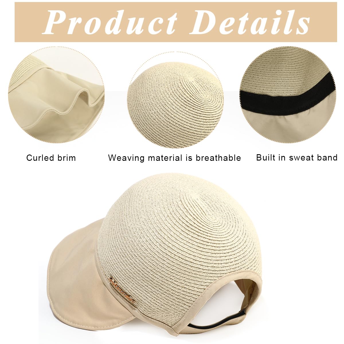 PALAY Straw Hat for Women Summer Wide Brim Sun Hats for Women Elegant Beach Hat for Women UV Protection Cap Summer Hats for Women - Breathable, Beige