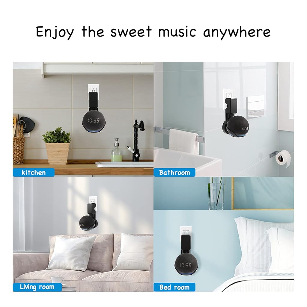 ZORBES Wall Adapter Holder for Alexa Echo Dot 4th Generation,A Space-Saving Solution with Cord Management for Your Smart Home Speakers - Black