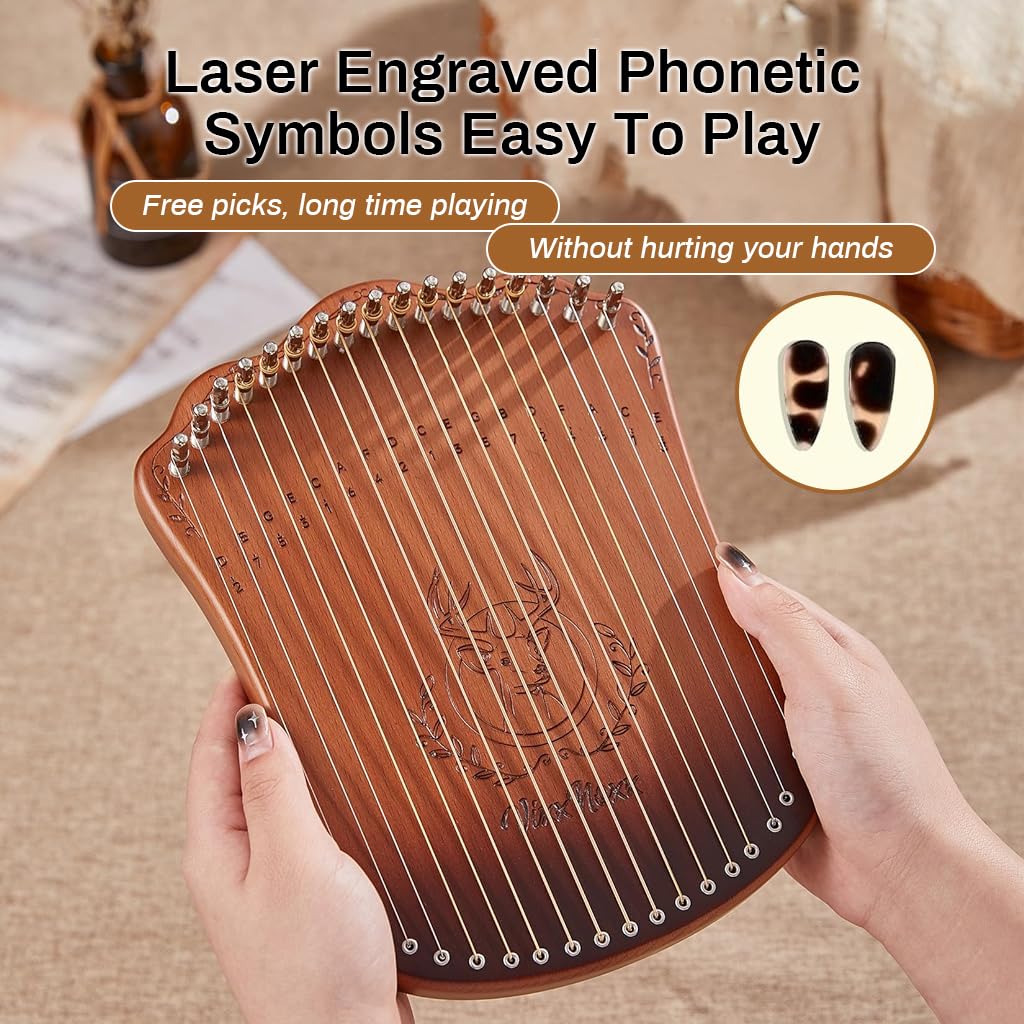 PATPAT Lyre Harp 17-String Lyra Harp Kit, Mahogany Stringed Musical Instruments with Extra 17 Strings, Tuning Wrench, Finger Picks & EVA Gig Bag Starter Music Instrument for Adults Kids