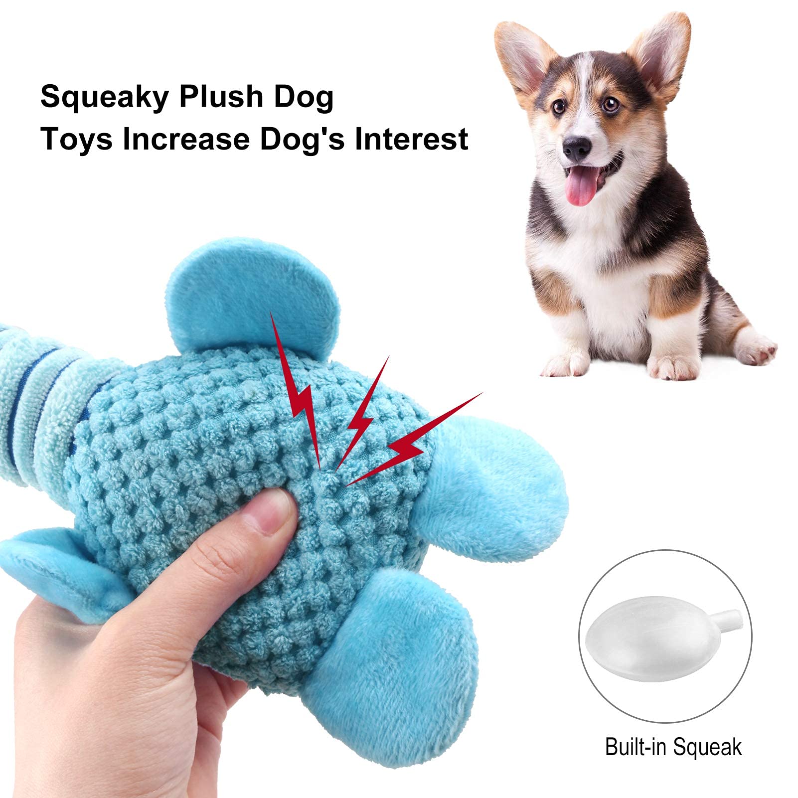 Qpets Plush Dog Toys with Long Neck Interactive Dog Squeaky Toys Durable Chew Toys for Teeth Cleaning Long Stuffed Animals Dog Training Toys Dog Soft Toy for Puppy Small Dogs (Blue Dog)