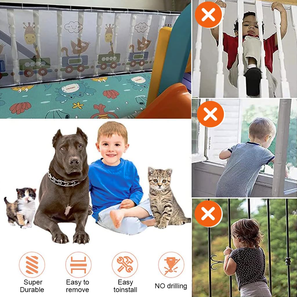 SNOWIE SOFT Baby Safety Net Guards Stairway Rail Net Thicken Polyester 19.6 ft Long 27.1 Inches High Stairway Baby Guards with 75 Nylon Zip Ties Ropes Safety Net for Stairway, Patios, Balcony