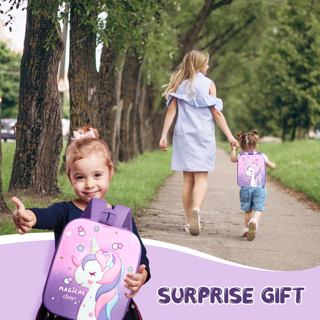 PALAY Kindergarten Backpack for Girls Purple Unicorn Backpack for School Girls Small Waterproof Bookbag Backpack for Preschool Girls Children's Day Gift School Gift for Girls Age 2-5 Years