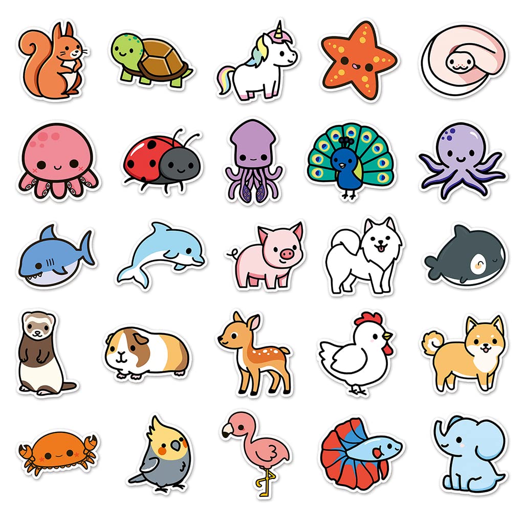 HASTHIP 100Pcs Cute Animal Stickers,Vinyl Waterproof Stickers for Laptop,Bumper,Skateboard,Water Bottles,Computer,Phone, Cute Animal Stickers for Kids Teens
