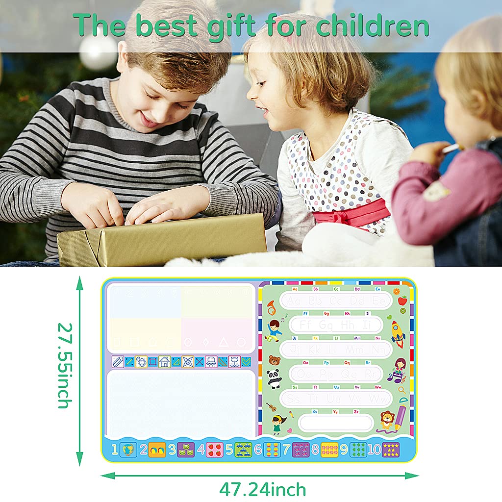 PATPAT Water Doodle Mat - Aqua Doodle, Toddler Aqua Drawing Activity, Large Mat 120 x 70cm, No Mess Art Water Coloring Drawing Pad Games Educational Toys for Boys & Girls Age 2-13 Year Old
