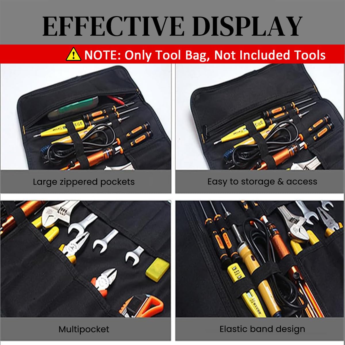 Serplex Roll Up Tool Bag Large Tool Storage Bag Waterproof 600D Oxford Tool Storage Bag Zipper Pouches Portable Tool Organizer Tool Storage Pouch - No Tools Included