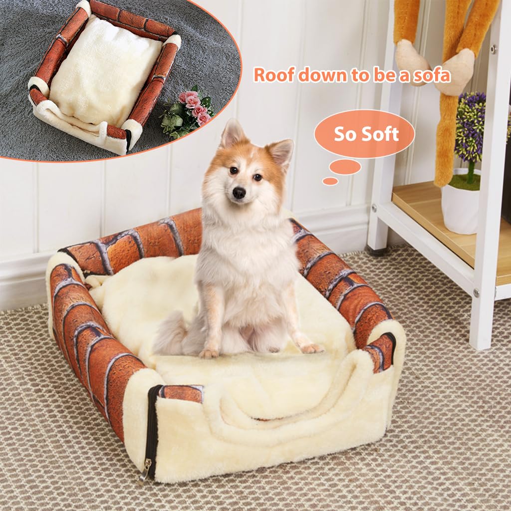 Qpets Cat House Winter, Dog Beds and Houses, Cozy house with Detachable Roof, Portable Handle All Season Use Cat Bed, Creative Print Pet House for Small Medium Cat or Dog, L
