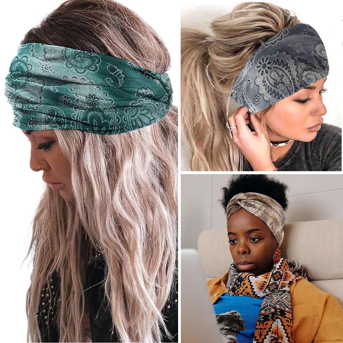 Proberos 3PCs Women's Hair Band, Gym HeadbandsHeadbands for Women, Premium Stretchy Bohemian Head Bands Hair Accessories, Elastic hair band for women Wear for Yoga, Badminton, Marathons, Cycling