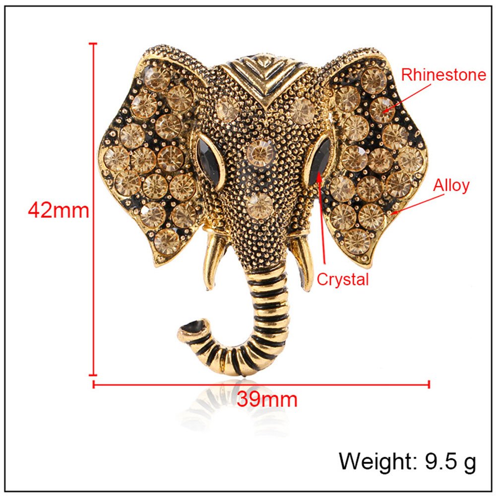 SANNIDHI Creative Elephant Brooch Pins for Robe/Gown/Shawl,Heavy Duty Zinc Alloy Unisex Vintage Brooch for Women Men-Golden