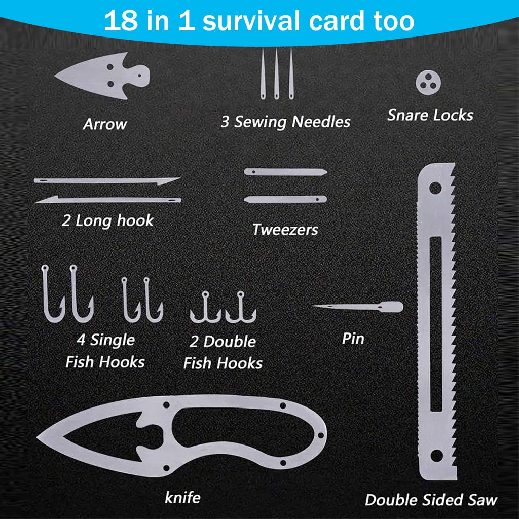 Proberos Survival Card 18-in-1 Fishhook Card Silver Stainless Steel Multifunctioal Fishhook Card Tool Fishing Tool Outdoor Camping Fishhook Card Tactical Utility Emergency Hiking Tool