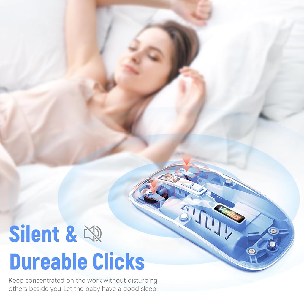 Verilux Transparent Wireless Mouse, Rechargeable Dual Modes 2.4G & 5.1 Bluetooth Mouse for Laptop