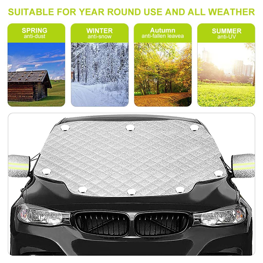 STHIRA Car Windshield Sun Shade Sunshade Blocks Magnet Installation with Heat Reflective Rearview Mirror Window Cover, Universal Windproof Car Front Windshield Sun Shade 145 * 116cm