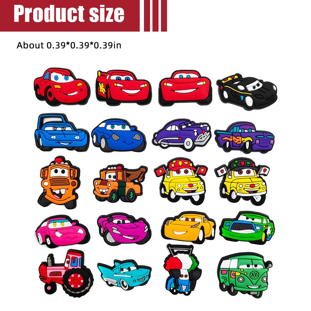 HASTHIP 20pcs Car Shoe Charms for Clog Sandals Shoes DIY Decoration, Cartoon HyperCar Shoes Charm MegaCar PVC Race Cute Clog Pins for Boys Holiday Birthday Gifts Party Favor