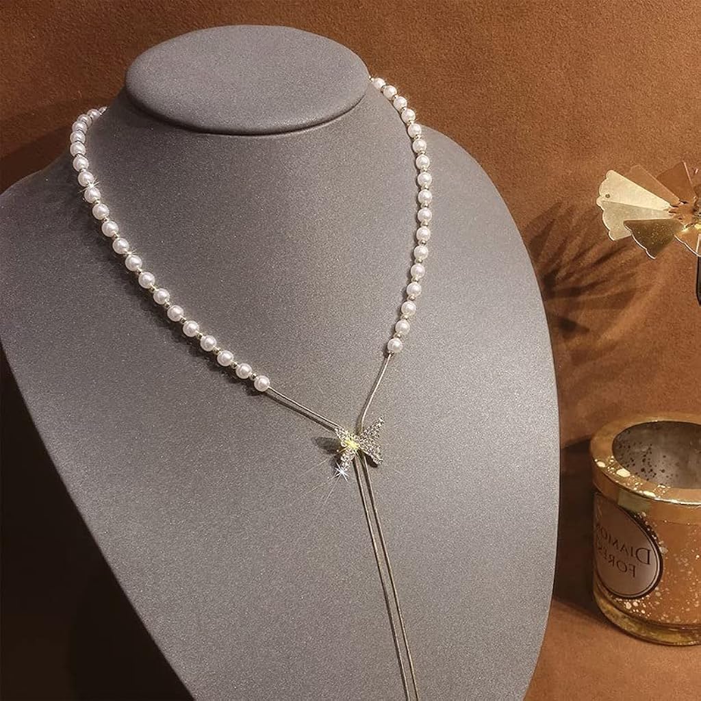 SANNIDHI Pearl Necklace for Women and Girls Clavicle Butterfly Necklace Stylish Trendy Adjustable Butterfly Pendant for Women Girls Simple Gold Plated Butterfly Necklaces Jewellery Gift for Women
