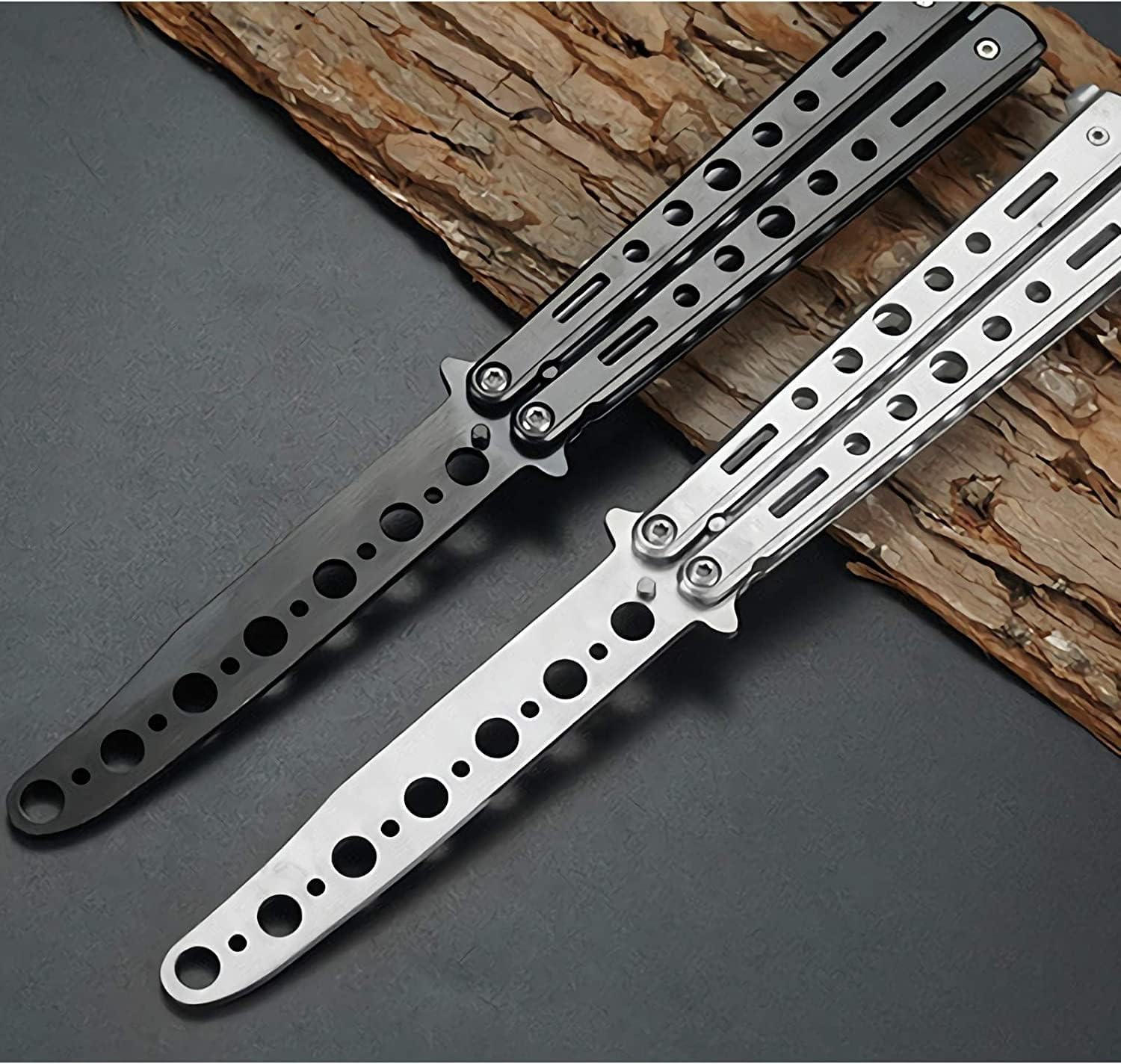 Proberos Balisong Fork, Butterfly Fork Tactical Butterfly Fork Folding Stainless Steel for Travel Camping, Butterfly Knives Trainer with O-Ring Latch for Beginner Practicing Flipping Tricks
