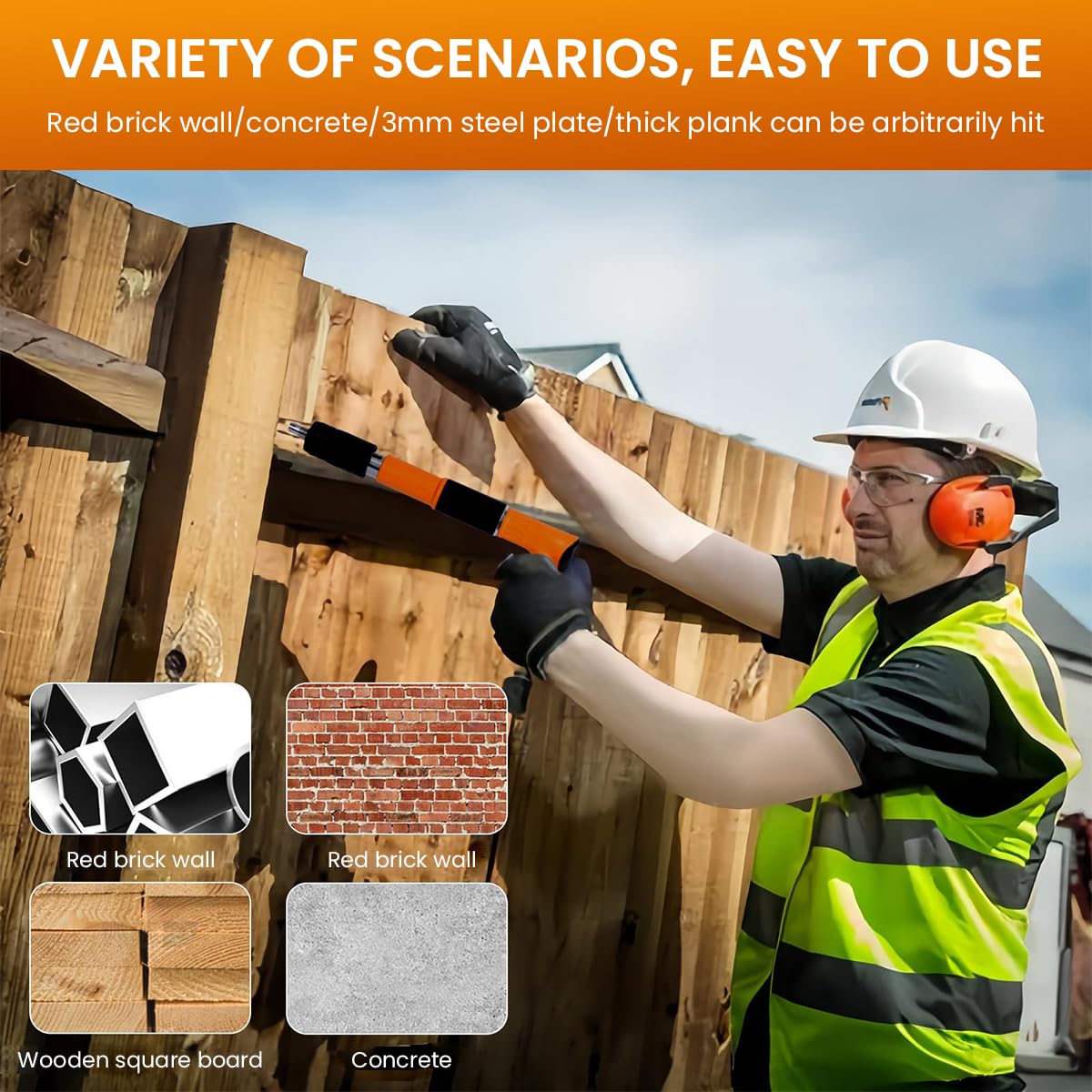 Serplex Concrete Manual Nail Gun Kit with Steel Nails, Adjustable Driving Force Manual Steel Nail Gun Machine Fastening Tool, Wall Anchor Wire Slotting Device Household Woodworking