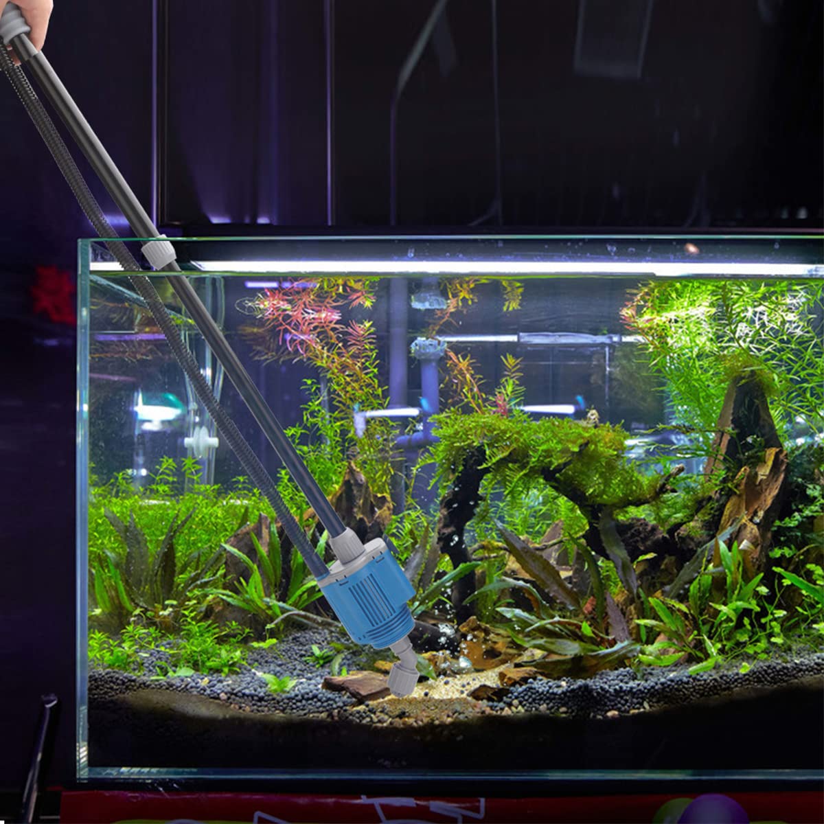 Qpets Electric Fish Tank Cleaner, Automatic Siphon Vacuum Cleaner Kit, Aquarium Gravel Cleaner 20W Aquarium Vacuum for Aquarium Cleaning, Changing Water, Pump to Drain Aquarium Cleaning Tool