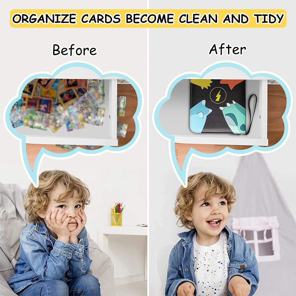 PATPAT Poke-mon Binder, Cards Collector Album Holder for 400 Poke-mon Cards Cartoon Prints Zipper Bag Trading Card Binder Poke-mon Cards Collection Bag Game Cards Case Gift for Kids Boys Girls