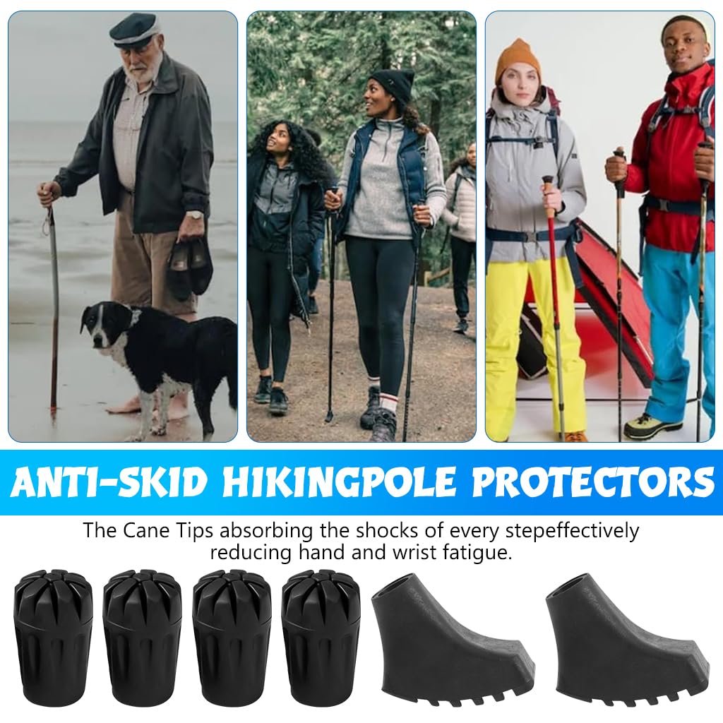 Proberos Trekking Pole Accessory Set – 4 Rubber Tips & 2 Rubber Feet for Concrete & Flat Roads – Durable Replacement Tips for Hiking Poles, Walking Sticks & Trekking Poles – Essential Outdoor Gear