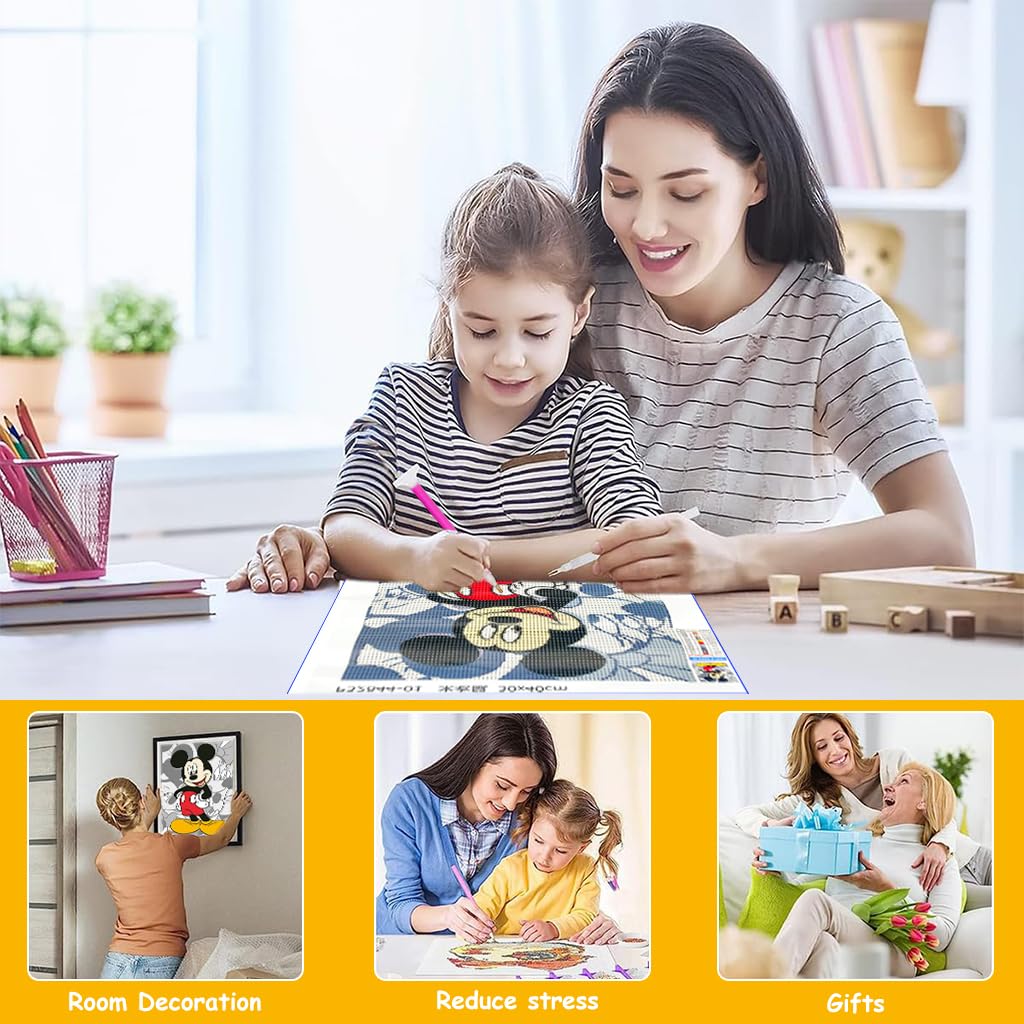 HASTHIP Diamond Painting Kit, 12x16inch Mickey Mouse Diamond Painting, 5D Diamond Painting Kit for Adults & Kids, Very Suitable for Home Leisure and Wall Decoration, Gift for Kids and Adults