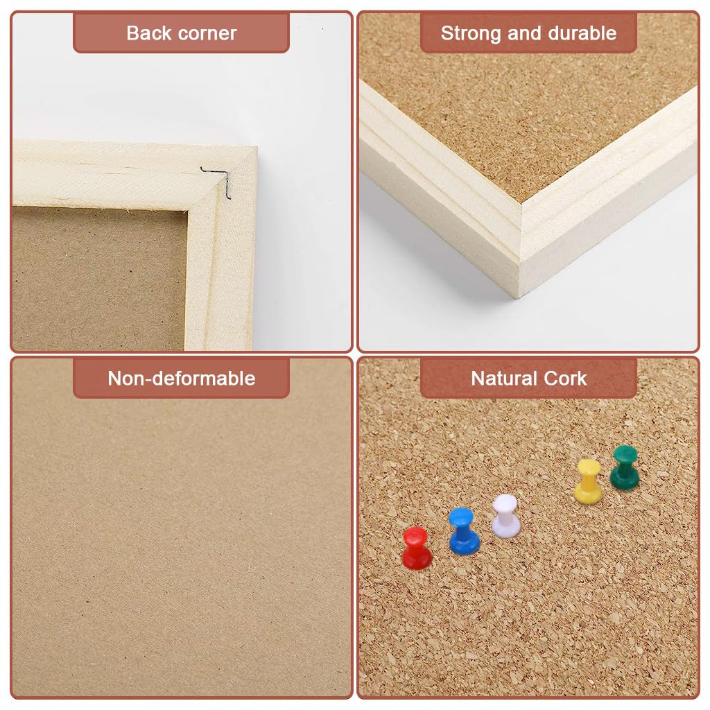 Climberty Cork Board Bulletin Board, 15.7 X 23.6 Inches Oak Wood Finish Frame with Thumbtack Installation Accessories, Wall Mounted Cork Board for Office Home and School