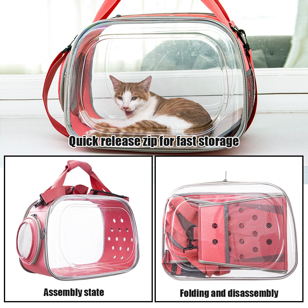 Qpets Transparent Cat Bag Carrier Backpack Hard Case PVC, Pet Carrier with Shoulder Strap, Cat Carrier with Dual Side Breathable Holes, Travel Pet Carrier for Cat, Kitten(Fit Within 9KG Cat)