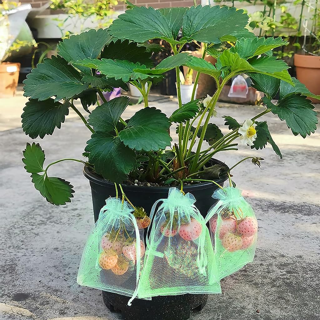 Optifit 50pcs Fruit Protection Bags for Apples, Mango Orange, Pomegranate, Guava, Grape, Papaya, 20 * 15cm Drawstring Net Barrier Bag, Breathable, Easy to Use, Resistant to Insects and Birds