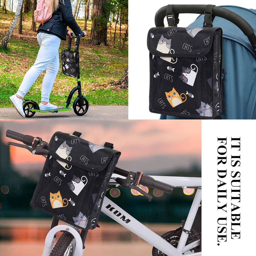 Proberos Handlebar Bag Scooter Bag Waterproof Oxford Cloth Bag Stroller Hanging Bag with Adjustable Quick Release Buckle Fashion Print Accessory Bag for Bike, Scooter, Stroller, 21x28cm