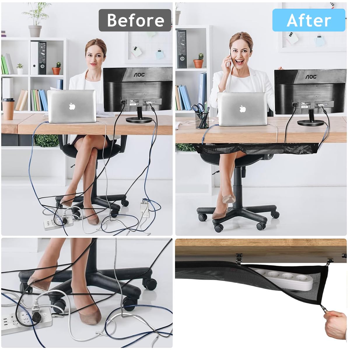 HASTHIP Under Table Organizer Mesh Net Under Desk Cable Management Nylon Mesh Net Flexible Under Desk Storage Mesh Net Spave Saving Under Desk Organizer Net, 20 x10 Inches