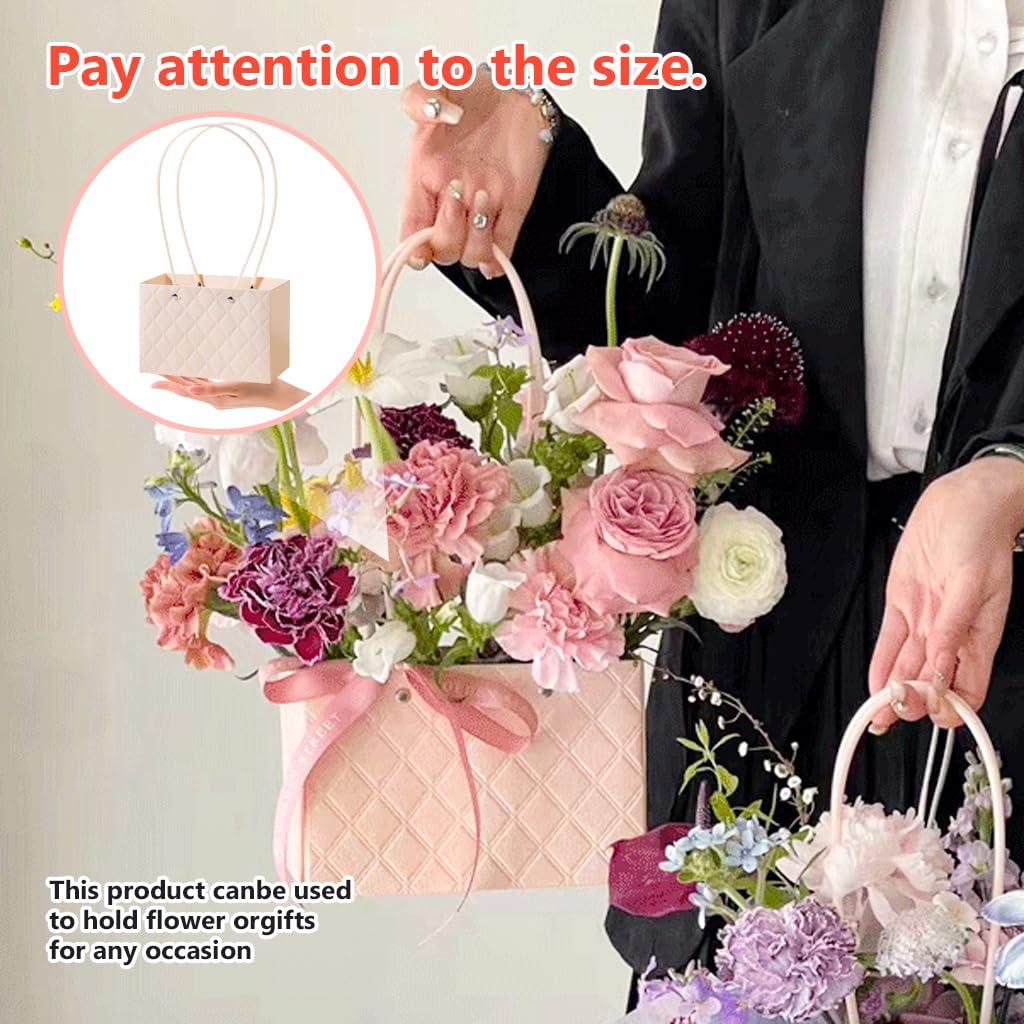 HASTHIP 6pcs Gift Packing Basket Paper Flower Basket with Handles Luxury 3D Embossing Flower Basket Flower Arrangement Basket Home Decoration Wedding Flower Basket(Not Included Flowers)