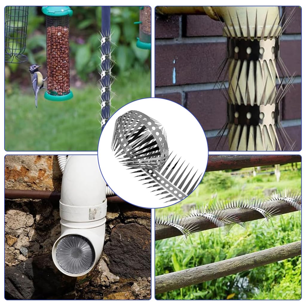 HASTHIP Outdoor Bird Deterrent Spikes - 100CM Collapsible Double Row Stainless Steel Spikes - Anti-Rat Crawling Spike - Repel Birds & Rodents - Spikes to Keep Birds Away - for Pipe, Facade, Parapet