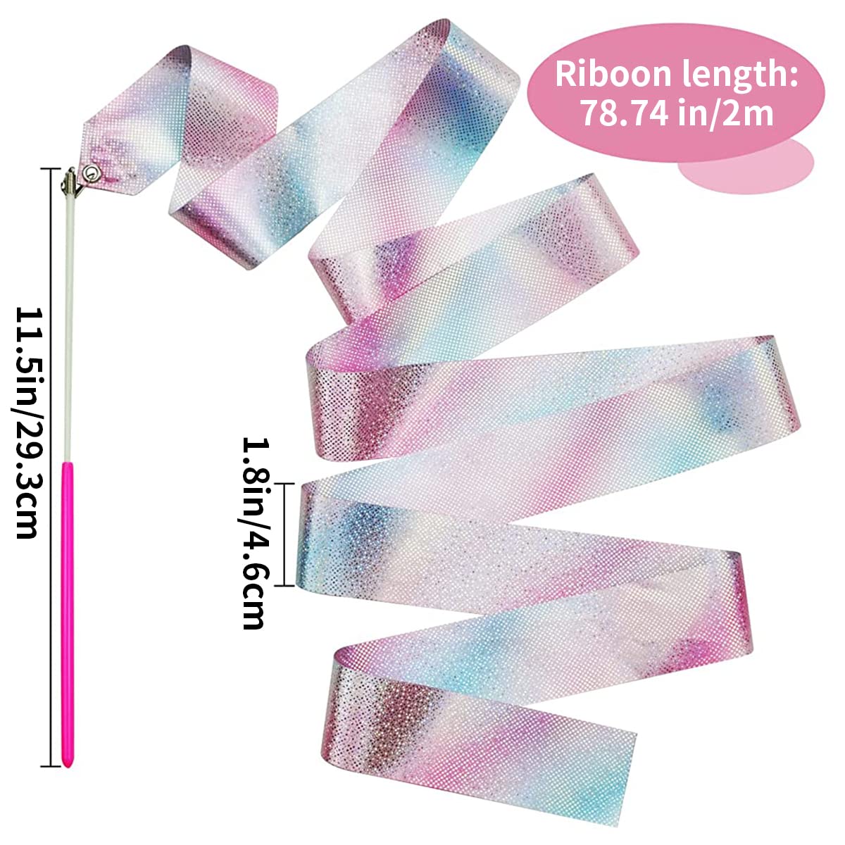 HASTHIP 2-Pack Sports Ribbons with Sticks, Dance Belts with Bar Kids 2m, Rhythmic Gymnastics Belts, Dance Gymnastics Belts, Dance Belts, Rainbow Swing Belts, Spin Belts, Kids Gymnastics Belts