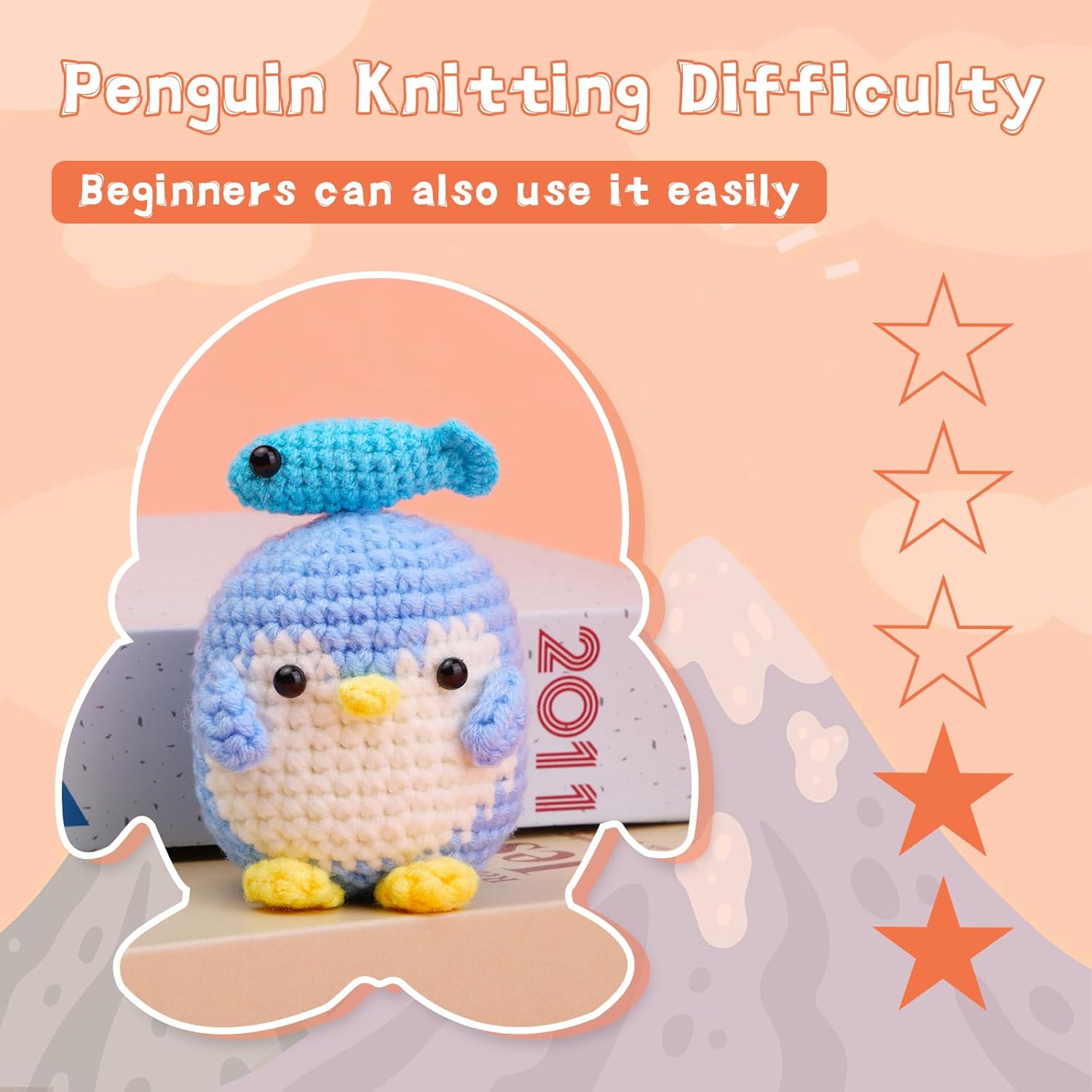 PATPAT DIY Crochet Art Kit Cute Stuffed Penguin Crochet Toy Material Kit Beginners DIY Crochet Kit with Crochet Needles, Yarns, Instruction, DIY Crochet Gift Birthday Gift Car Interior Decor