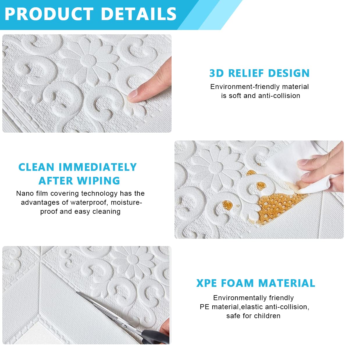 HASTHIP 5PCS Wall Stickers, 3D White Brick Wallpaper for Wall PE Foam Wall Stickers Self Adhesive DIY Wall Decor, 70 * 70cm(27.5'')